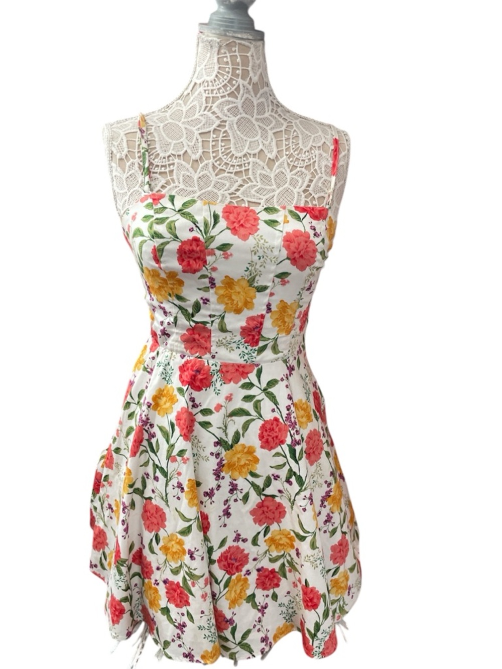 miami White Backless Spaghetti-Strap Dress with Pink & Yellow Floral Print